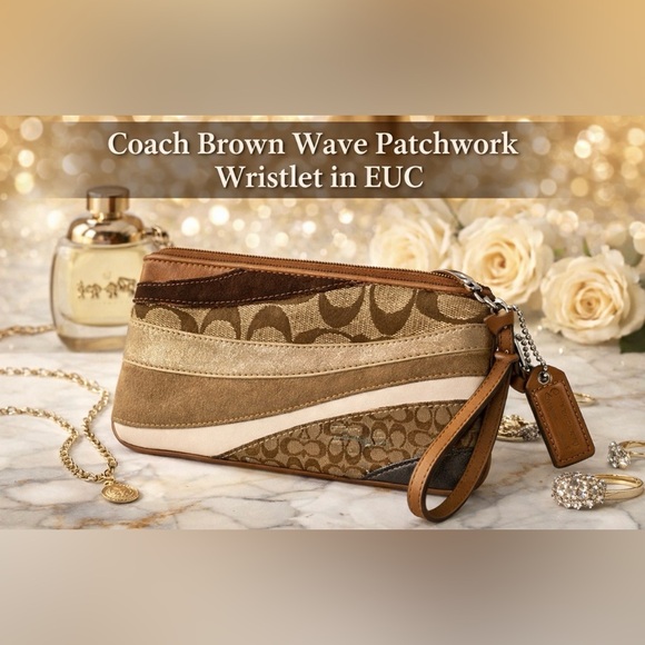 Coach Handbags - Coach Tan and Brown Patchwork Wristlet